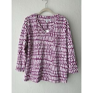 Chico's Abstract Print 3/4 Sleeve Perfect Tee Casual Women’s Size 2 Large